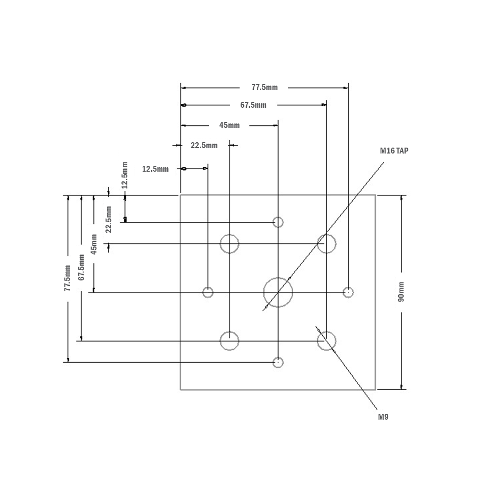 32-9090M16-0 MODULAR SOLUTIONS FOOT & CASTER CONNECTING PLATE<br>90MM X 90MM, M16 HOLE